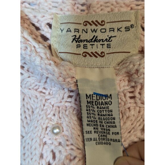 YarnWorks Petite Handknit Sweater Medium Ramie/Cotton Blend With Pearl Accents T - Picture 3 of 7